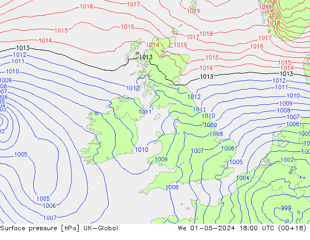 Surface pressure UK-Global We 01.05.2024 18 UTC