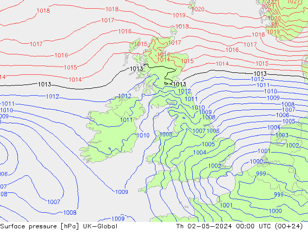 Surface pressure UK-Global Th 02.05.2024 00 UTC