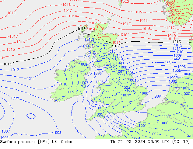 Atmosférický tlak UK-Global Čt 02.05.2024 06 UTC