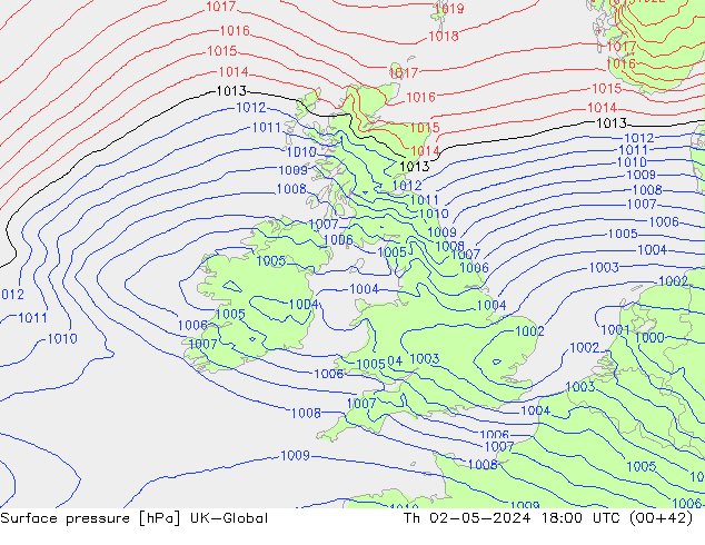 Presión superficial UK-Global jue 02.05.2024 18 UTC