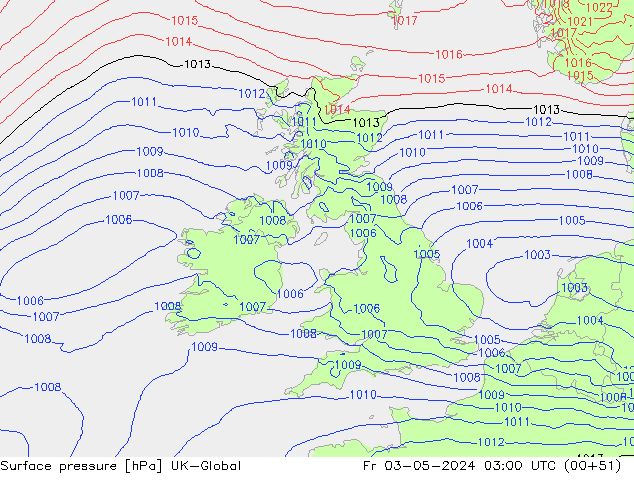 Surface pressure UK-Global Fr 03.05.2024 03 UTC