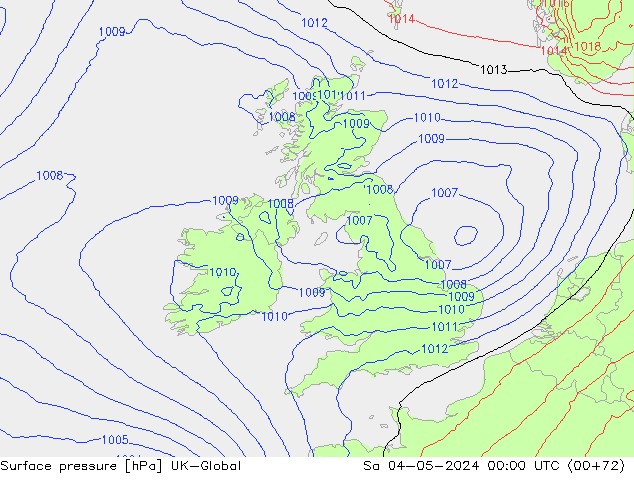 Pressione al suolo UK-Global sab 04.05.2024 00 UTC