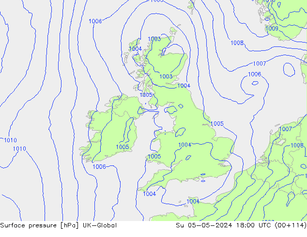 pression de l'air UK-Global dim 05.05.2024 18 UTC