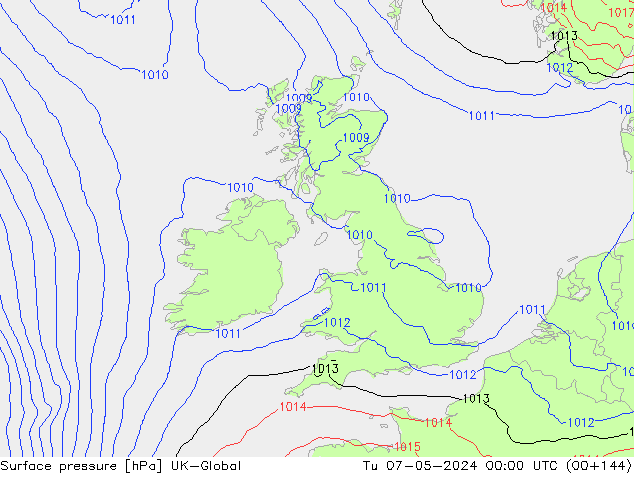 Surface pressure UK-Global Tu 07.05.2024 00 UTC