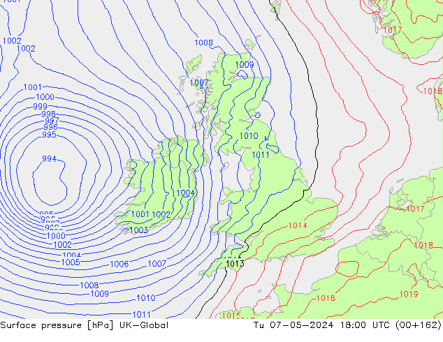 Atmosférický tlak UK-Global Út 07.05.2024 18 UTC