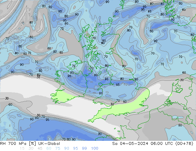 RH 700 hPa UK-Global Sáb 04.05.2024 06 UTC