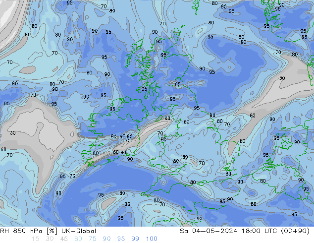 RH 850 hPa UK-Global sab 04.05.2024 18 UTC