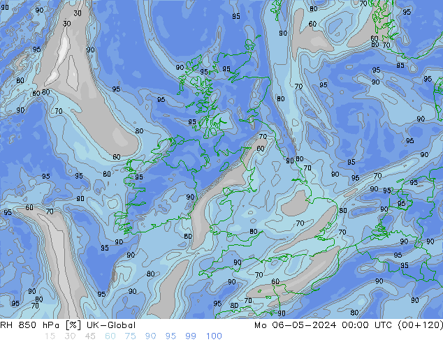 850 hPa Nispi Nem UK-Global Pzt 06.05.2024 00 UTC