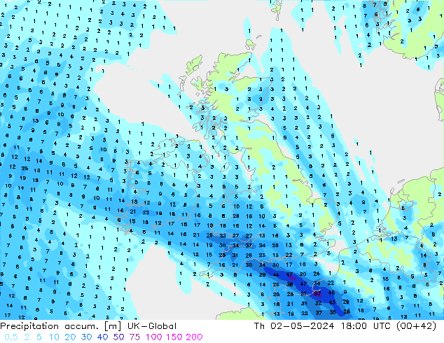 Precipitation accum. UK-Global Th 02.05.2024 18 UTC