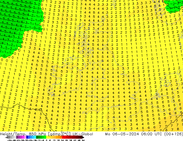 Height/Temp. 850 hPa UK-Global Mo 06.05.2024 06 UTC