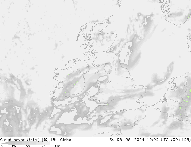 Nubes (total) UK-Global dom 05.05.2024 12 UTC