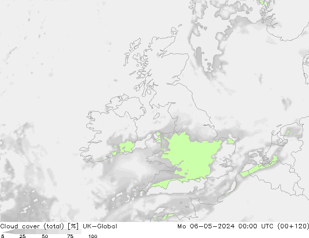 Cloud cover (total) UK-Global Mo 06.05.2024 00 UTC