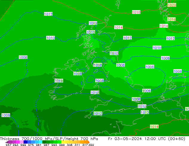 Dikte700-1000 hPa UK-Global vr 03.05.2024 12 UTC