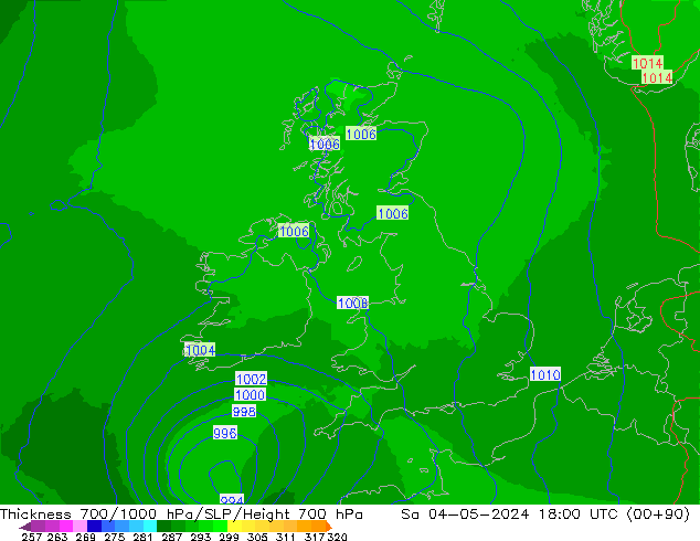 Thck 700-1000 hPa UK-Global Sa 04.05.2024 18 UTC