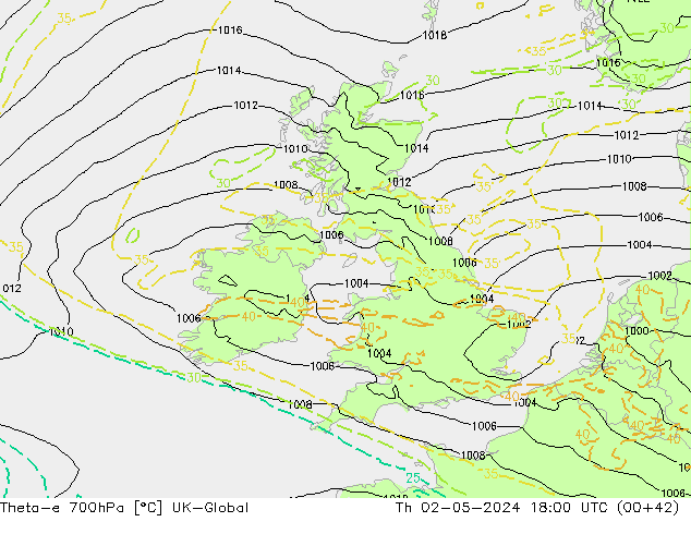 Theta-e 700hPa UK-Global Per 02.05.2024 18 UTC