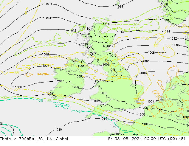 Theta-e 700hPa UK-Global vr 03.05.2024 00 UTC