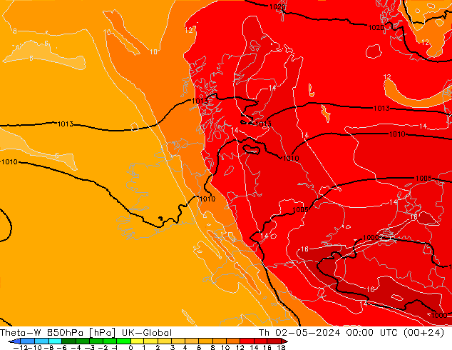 Theta-W 850hPa UK-Global Th 02.05.2024 00 UTC