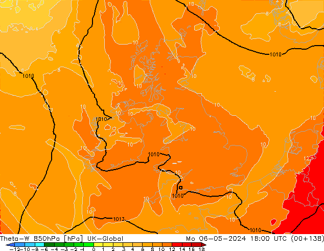 Theta-W 850hPa UK-Global  06.05.2024 18 UTC