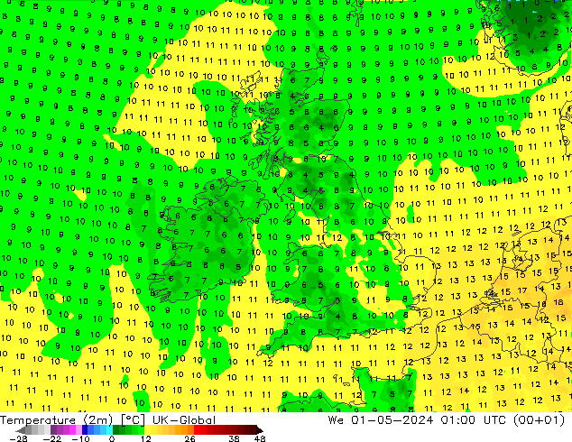 Temperature (2m) UK-Global We 01.05.2024 01 UTC