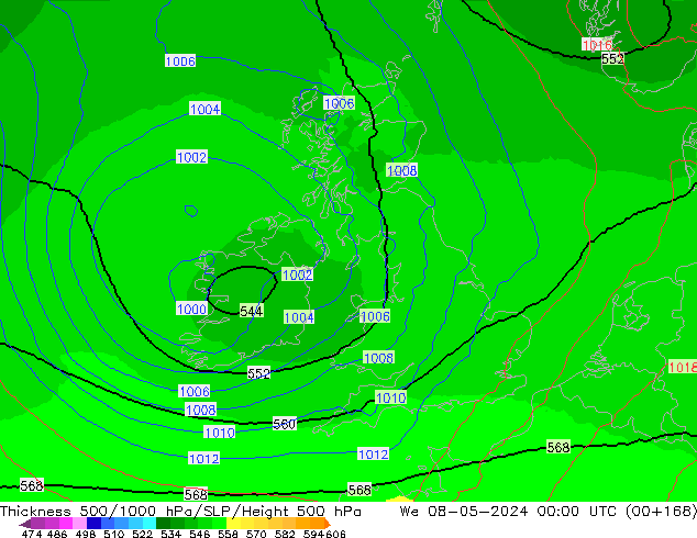 Thck 500-1000hPa UK-Global Qua 08.05.2024 00 UTC