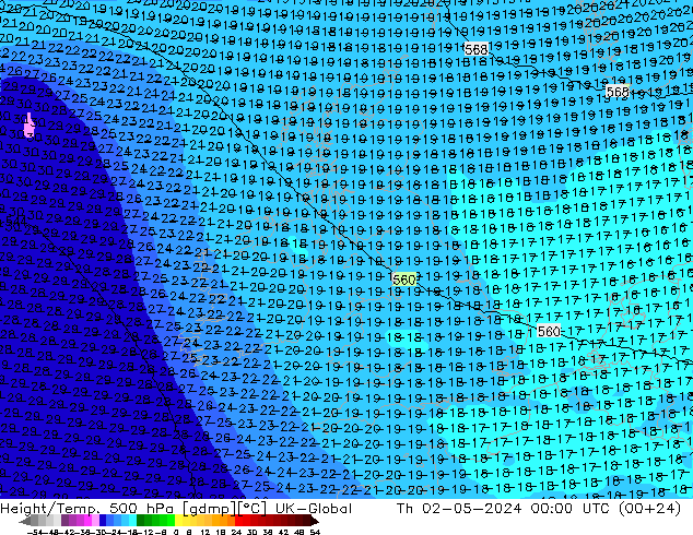 Height/Temp. 500 hPa UK-Global Do 02.05.2024 00 UTC