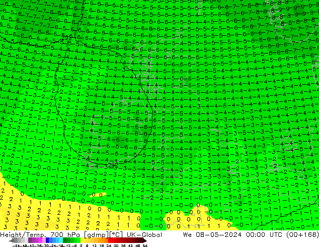 Yükseklik/Sıc. 700 hPa UK-Global Çar 08.05.2024 00 UTC