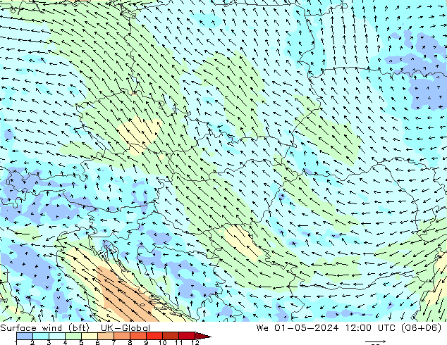 Surface wind (bft) UK-Global St 01.05.2024 12 UTC