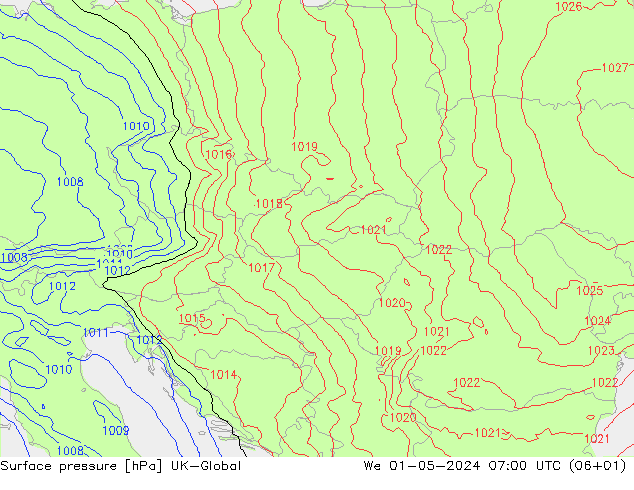 Surface pressure UK-Global We 01.05.2024 07 UTC