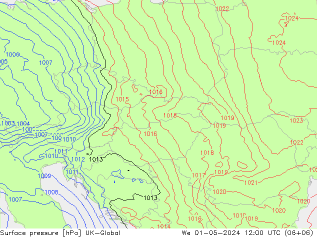 Atmosférický tlak UK-Global St 01.05.2024 12 UTC