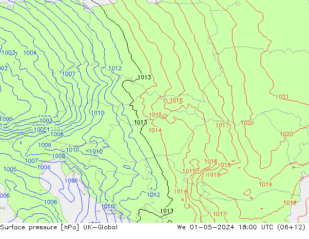 Surface pressure UK-Global We 01.05.2024 18 UTC