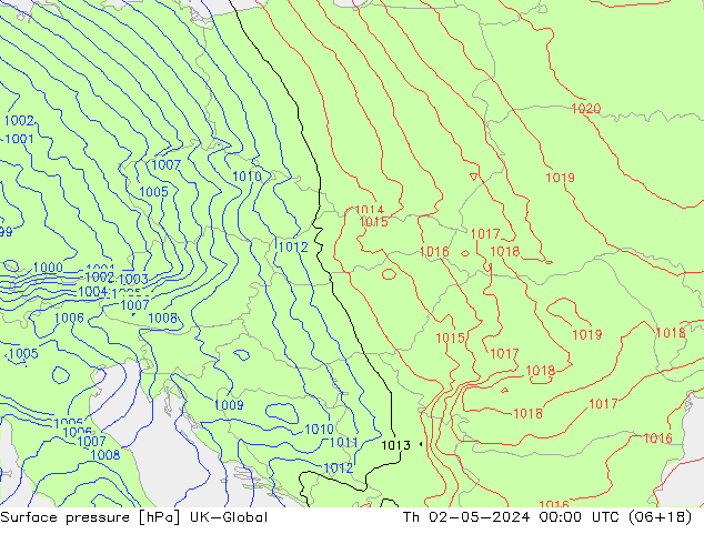 Pressione al suolo UK-Global gio 02.05.2024 00 UTC