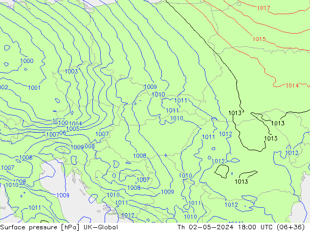 Atmosférický tlak UK-Global Čt 02.05.2024 18 UTC