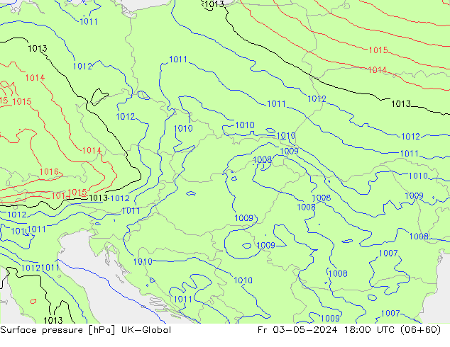 Pressione al suolo UK-Global ven 03.05.2024 18 UTC