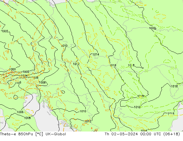 Theta-e 850hPa UK-Global Th 02.05.2024 00 UTC