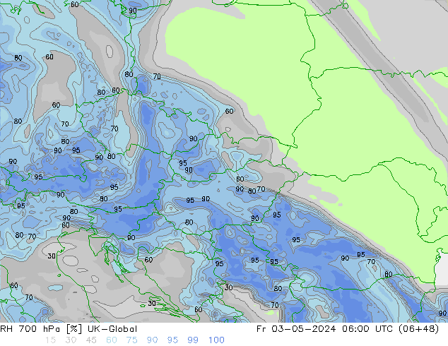 RH 700 hPa UK-Global Fr 03.05.2024 06 UTC