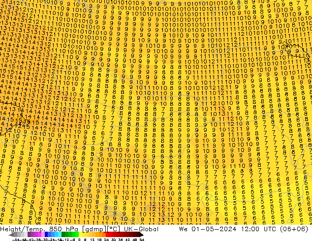 Height/Temp. 850 hPa UK-Global St 01.05.2024 12 UTC