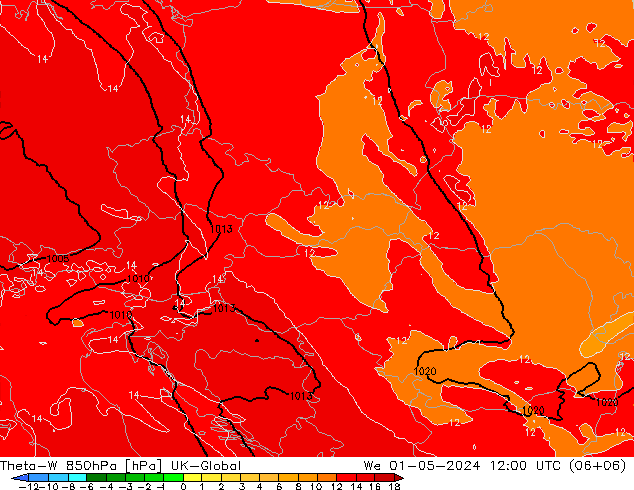 Theta-W 850hPa UK-Global St 01.05.2024 12 UTC