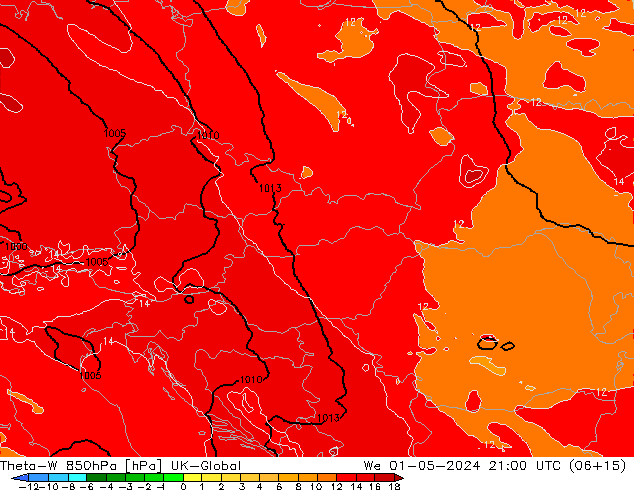Theta-W 850hPa UK-Global wo 01.05.2024 21 UTC
