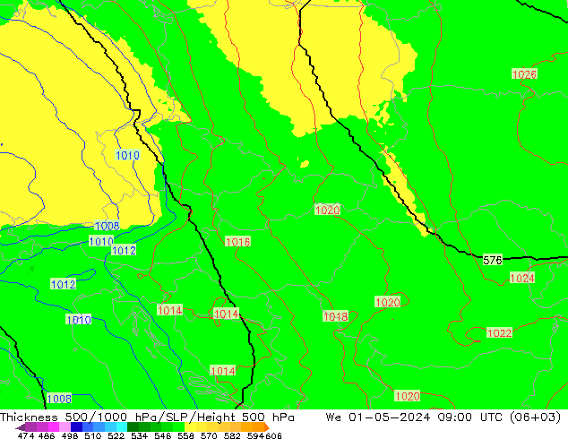 Thck 500-1000hPa UK-Global We 01.05.2024 09 UTC