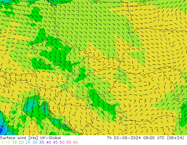 Surface wind UK-Global Čt 02.05.2024 06 UTC