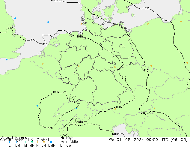 Wolkenschichten UK-Global Mi 01.05.2024 09 UTC