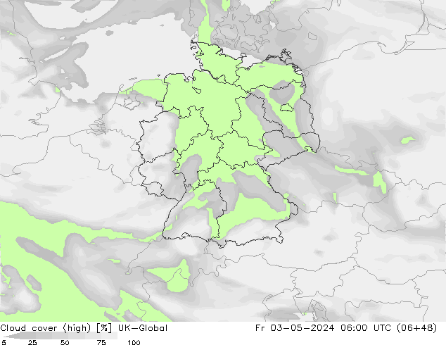 Cloud cover (high) UK-Global Fr 03.05.2024 06 UTC