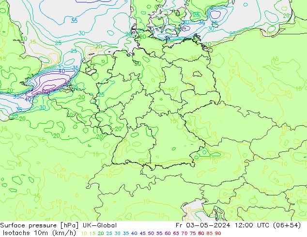 Isotachs (kph) UK-Global Fr 03.05.2024 12 UTC