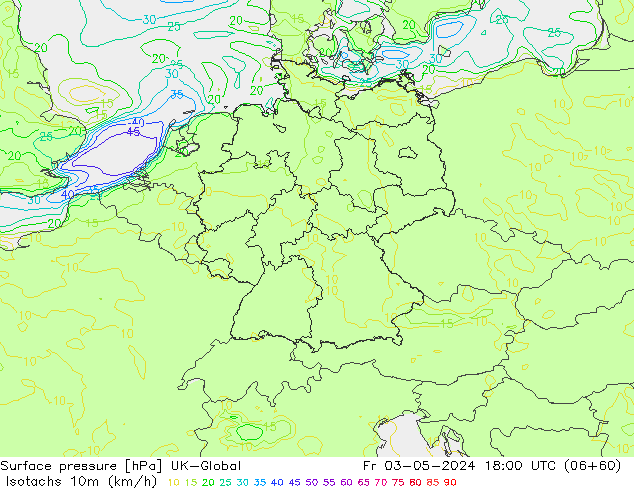 Isotachs (kph) UK-Global Fr 03.05.2024 18 UTC