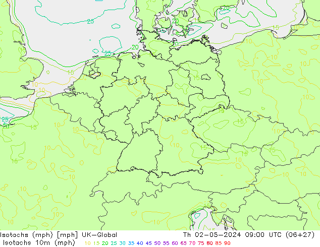 Isotachs (mph) UK-Global Čt 02.05.2024 09 UTC