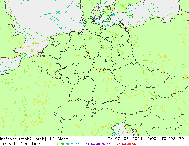 Isotachs (mph) UK-Global Th 02.05.2024 12 UTC