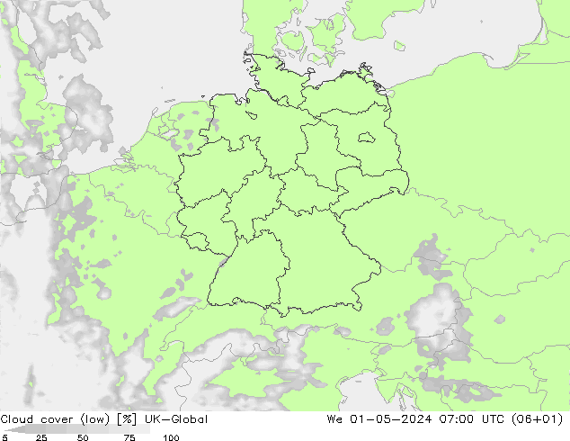 zachmurzenie (niskie) UK-Global śro. 01.05.2024 07 UTC