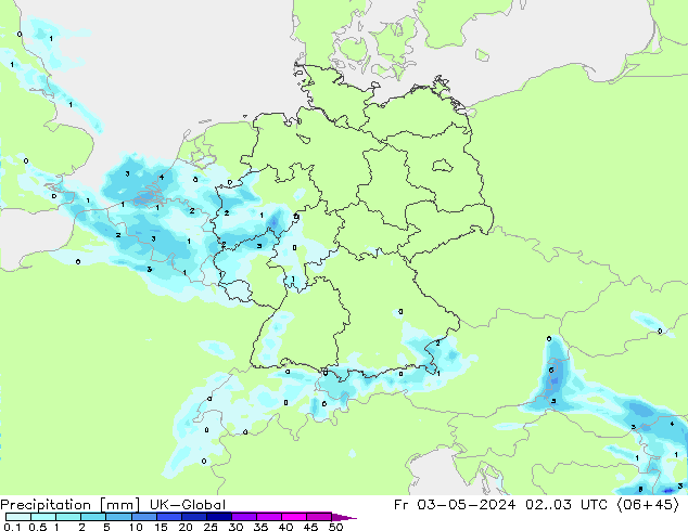 Precipitation UK-Global Fr 03.05.2024 03 UTC