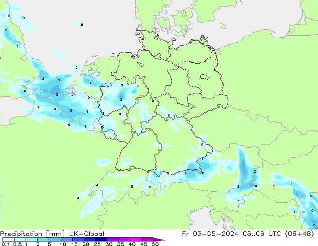 Precipitazione UK-Global ven 03.05.2024 06 UTC