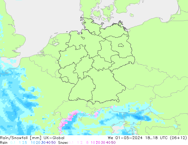 Rain/Snowfall UK-Global We 01.05.2024 18 UTC